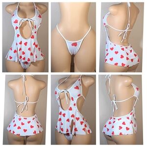 Heart Print Women's Custom Babydoll Lingerie Set